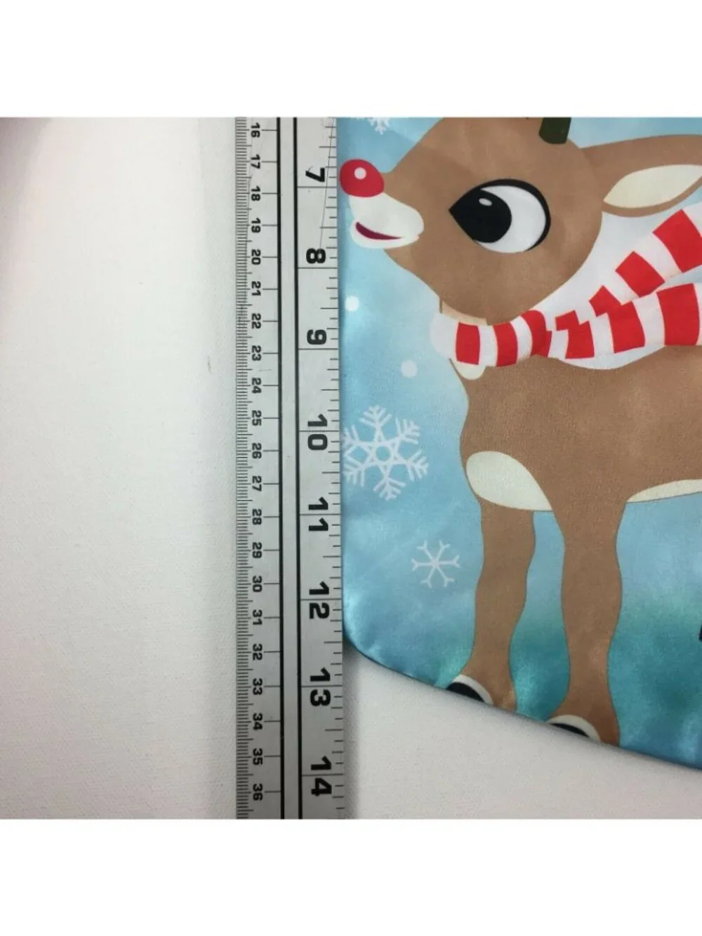 Rudolph The Red-Nosed Reindeer Christmas Stocking Blue Satin & White Plush 15